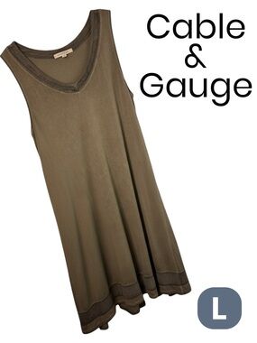 Cable & Gauge Olive Tank Swing Dress with Contrasting Mesh Trim